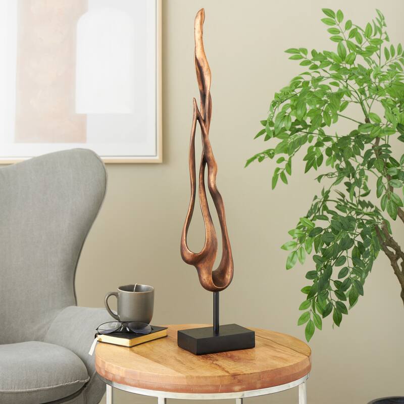 Bronze Polystone Handmade Abstract Decorative Sculpture with Rectangle Black Base