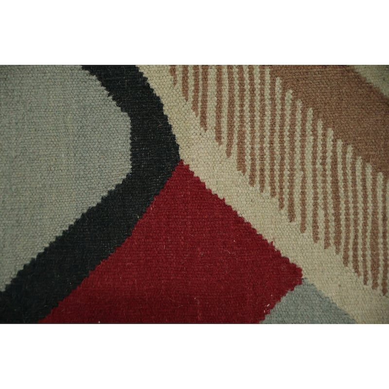 Hand Woven Oriental 100% Wool Carpet Southwestern Modern Navy Blue & Blues Kilim Area Rug - 10' 2'' X 8' 3''