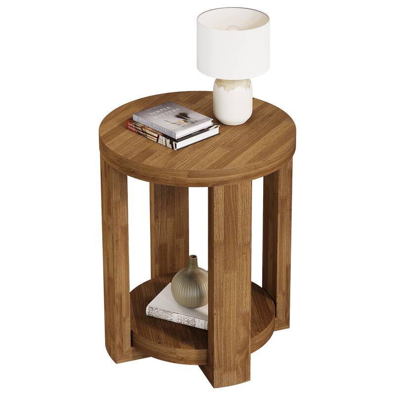 2-Tier Round End Table, Side Table, Small Bedside Accent Table for Living Room, Bedroom (Set of 2)