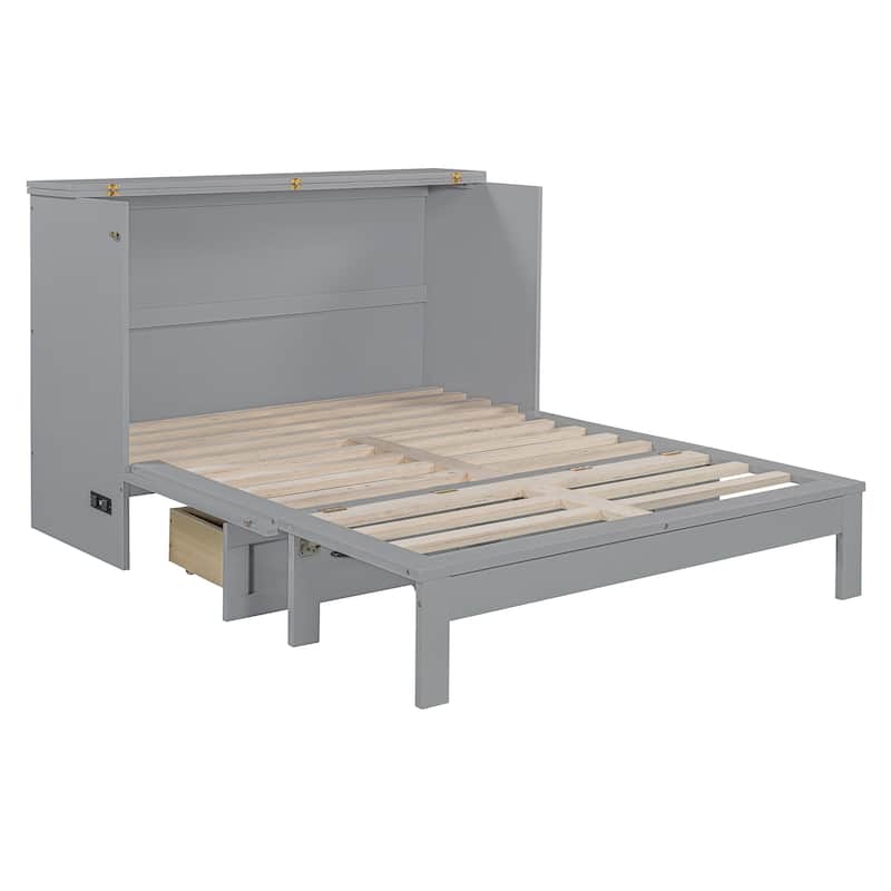 Full/Queen Size Murphy Bed Wall Bed with a Large Drawer, Folding Murphy Cabinet Bed, Space Saving Murphy Bed Chest
