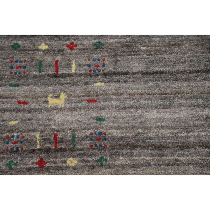 Hand Knotted Oriental Viscose Silk Carpet Tribal Animal Pictorial Greys & Charcoal Gabbeh Area Rug - 11' 8'' X 11' 9''