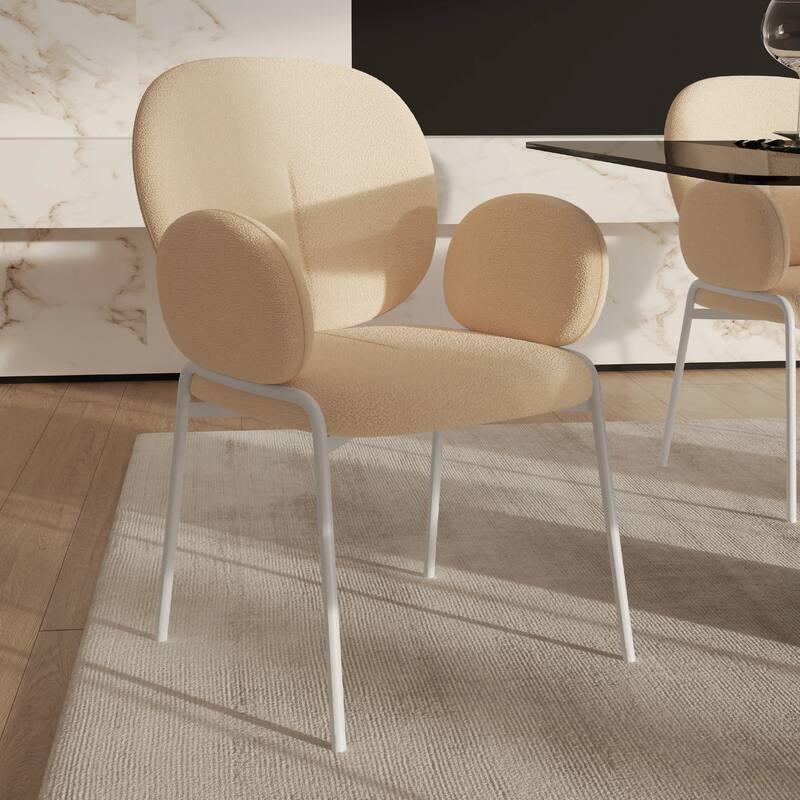Celestial Modern Boucle Dining Side Chair with White Powder Coated Iron Frame Kitchen Chair Set of 2