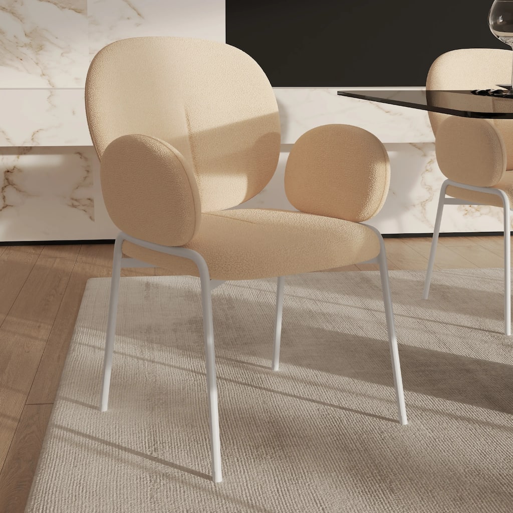 Celestial Modern Boucle Dining Side Chair with White Powder Coated Iron Frame Kitchen Chair Set of 2