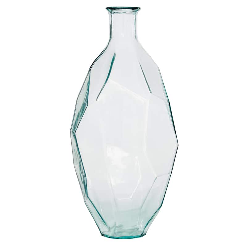 Recycled Glass Handmade Tall Spanish Bottleneck Decorative Vase - Blue, Teal, Clear - Roche River Decor