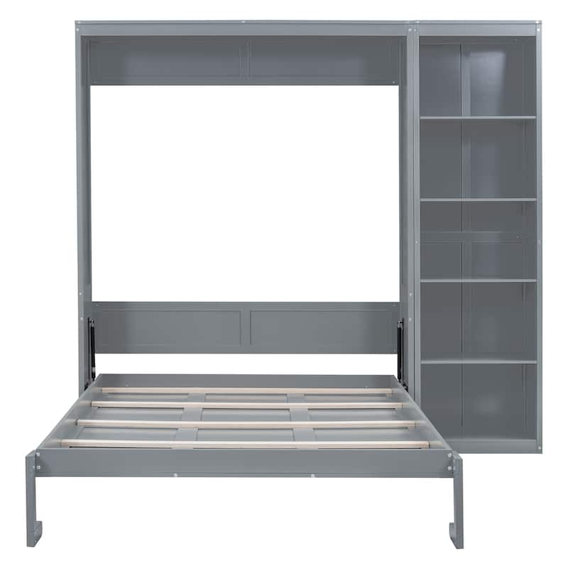 Queen Size Murphy Wall Bed with Adjustable Shelves, Space-Saving Foldable Design, Dual Piston Metal Mechanism