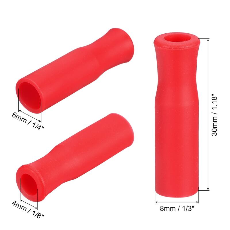 8pcs Silicone Straw Tips for 1/4 Inch OD Stainless Steel Straws - Red - 6mm