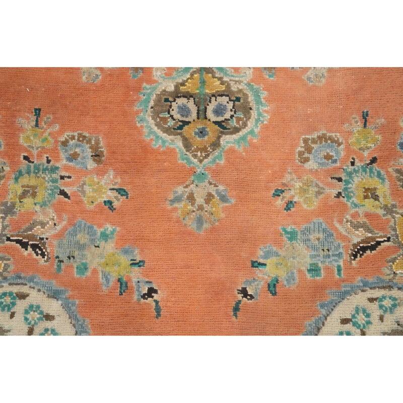 Hand Knotted Oriental 100% Wool Carpet Traditional Floral Coral Tabriz Area Rug - 9' 7'' X 6' 11''