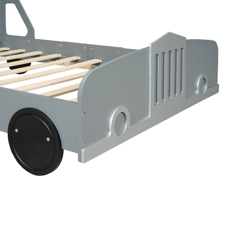 Full Size Car-Shaped Bed with Safety Rails, Sturdy Plywood and MDF Construction, No Box Spring Needed