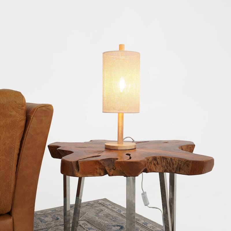 Oak Table Lamp Modern Classic Desk Light European Wood Design Rattan Shade 110V for Living Room Bedroom Study - Brown