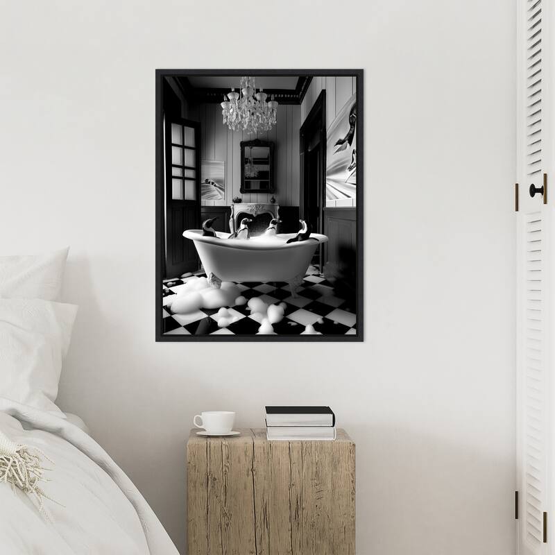 Penguin Spa Day by Niky Rahner Framed Canvas Wall Art