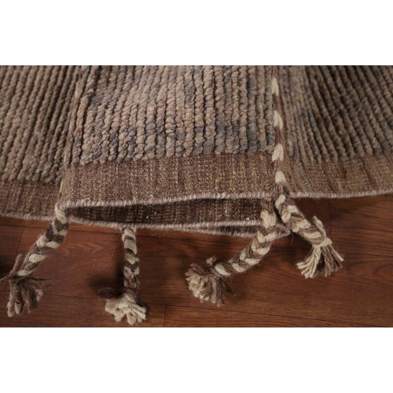 All-Over Brown Striped Moroccan Oriental Area Rug Handmade Wool Carpet - 8'11" x 12'8"