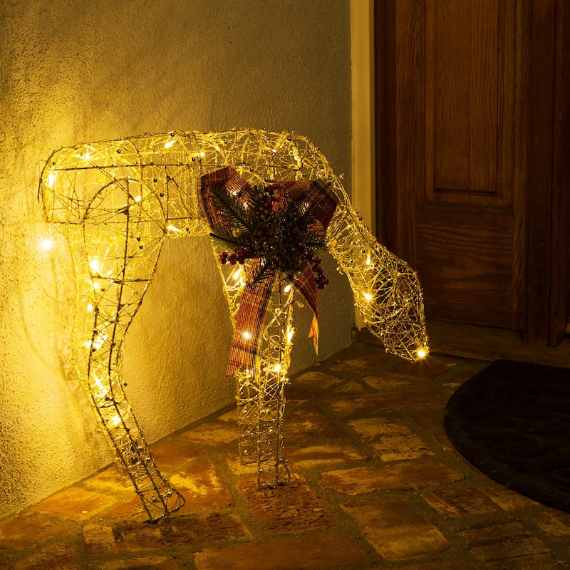 Alpine Corporation Gold Wire Grazing Doe Decor with Warm White LED Lights, Medium
