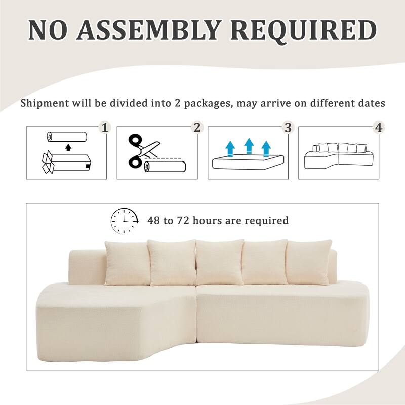 Irregular L-Shaped Modular Sectional Sofa with Chaise Lounge, Comfy Corduroy Deep Seat Cloud Couch, 3 Seat Sofa with 5 Pillows