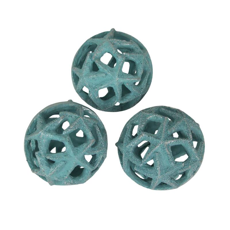 Coastal Starfish Orbs Set Of 3 - Beach-Inspired Home Accent For - 4 X 4.25 X 4 inches