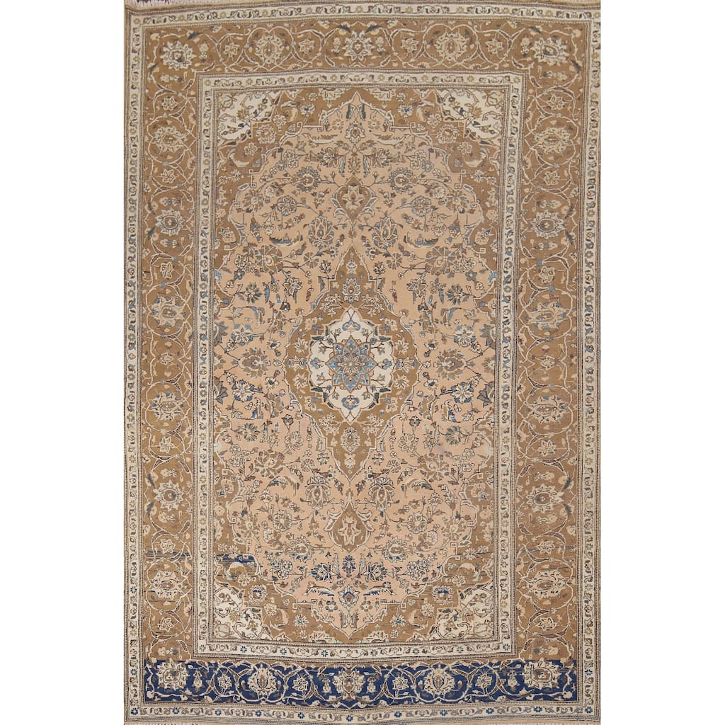 Floral Mashad Vintage Persian Area Rug Hand-Knotted Wool Carpet - 6'6" x 9'8"