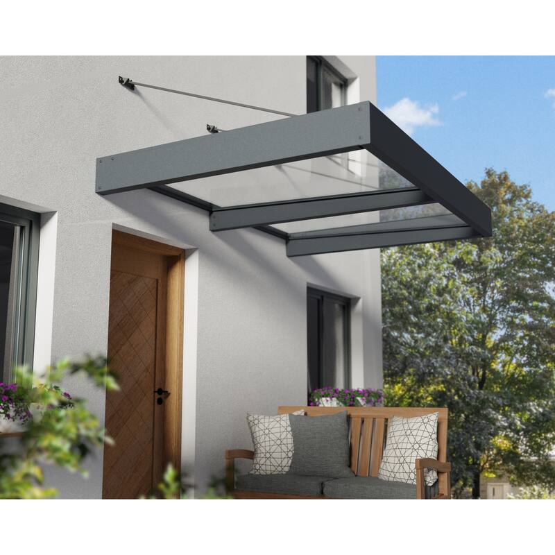 Sophia XL 5 ft. Door Awning Kit - Grey Structure & Clear Panels - 5ft x 7ft.