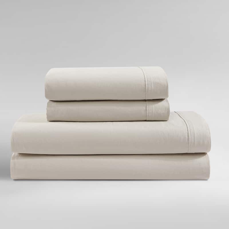 Calvin Klein Washed Cotton Percale Sheet Set - Light Beige - King