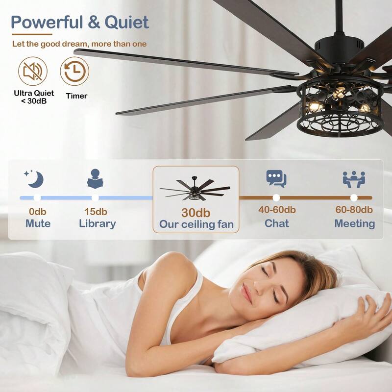 Cusp Barn 72in. Industrial Ceiling Fan with Remote, Dual Finish Blades, Modern Silent DC Motor 6 Speeds Reversible Ceiling Fan
