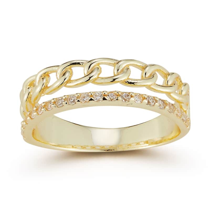 Soleil Sterling Silver Cubic Zirconia Double Stacked Chain Ring - Yellow - 6