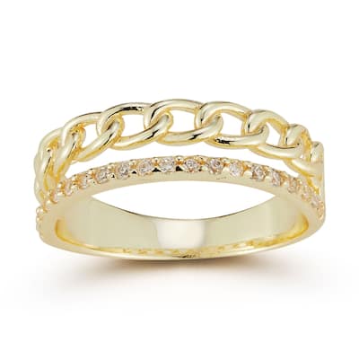 Soleil Sterling Silver Cubic Zirconia Double Stacked Chain Ring