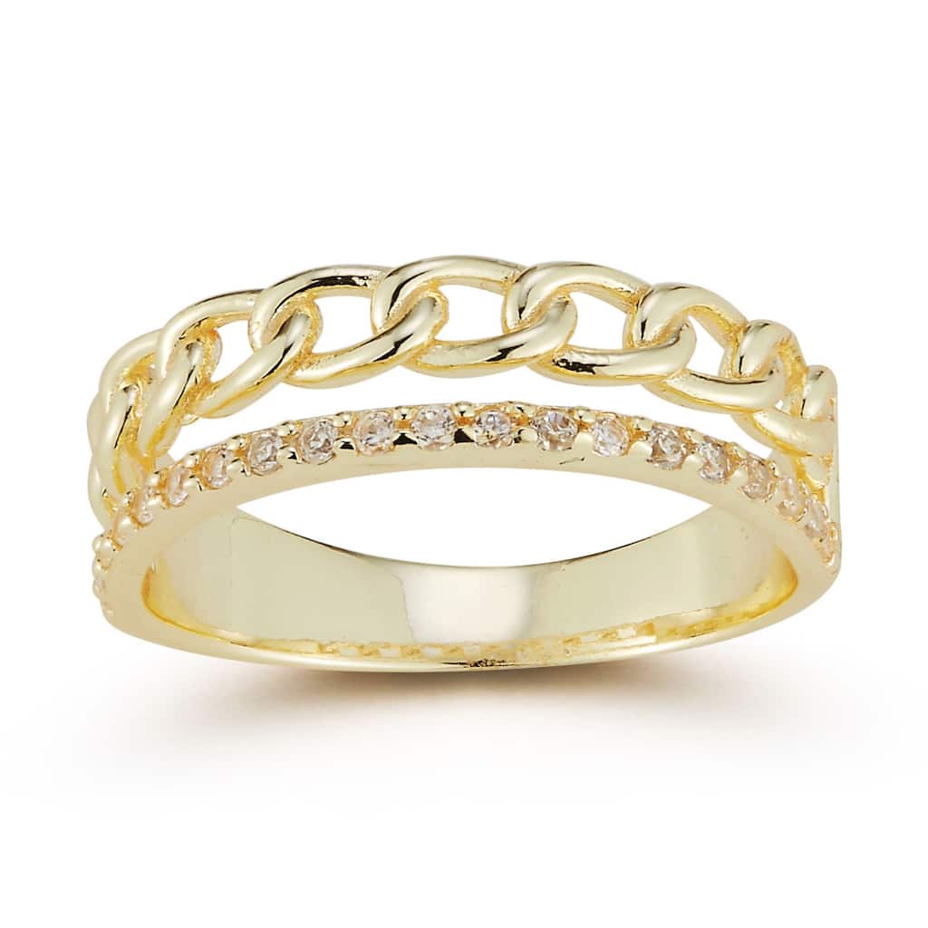 Soleil Sterling Silver Cubic Zirconia Double Stacked Chain Ring