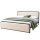 preview thumbnail 4 of 8, King Size Platform Bed with Beige Curved Upholstered Headboard and Footboard, Metal Slats Bed Frame with Storage Underneath
