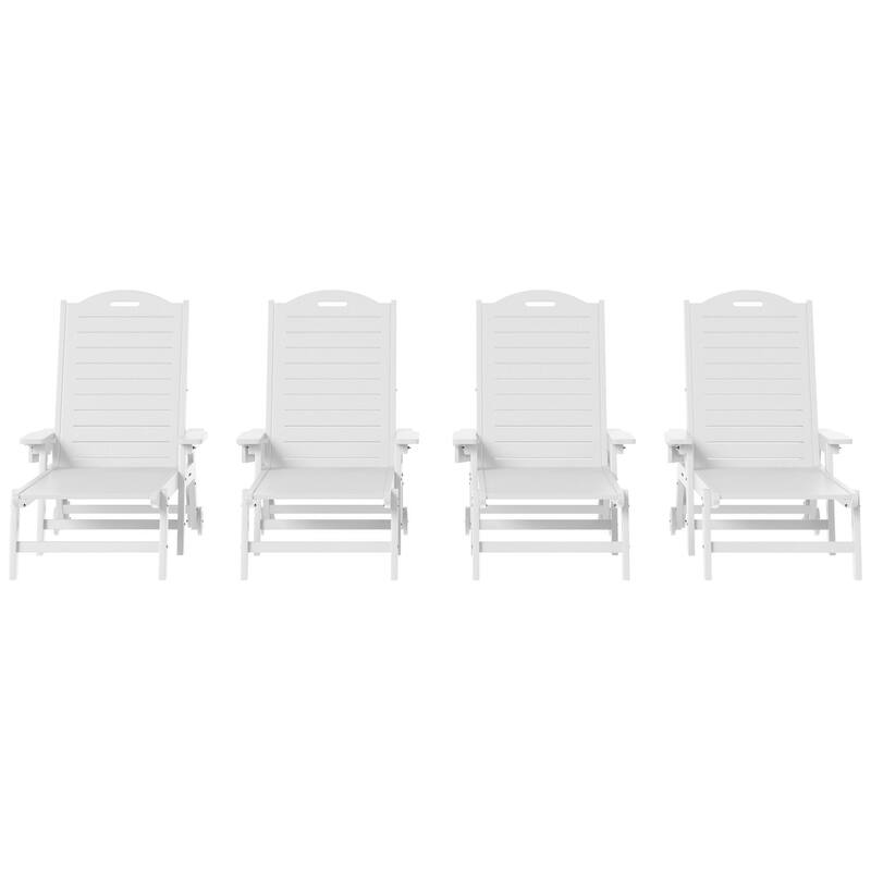 Brighton Outdoor Poly Reclining Chaise Lounge with Wheels & Cup Holder (Set of 4) - White