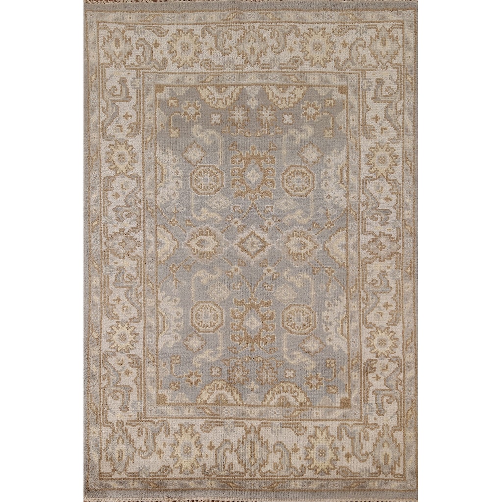 Gray Oushak Oriental Area Rug Handmade Wool Carpet - 3'11"x 6'1"