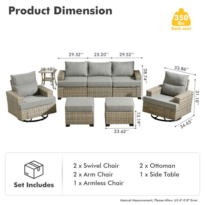 HOOOWOOO 8-piece Wicker Patio Furniture Swivel Chair Set