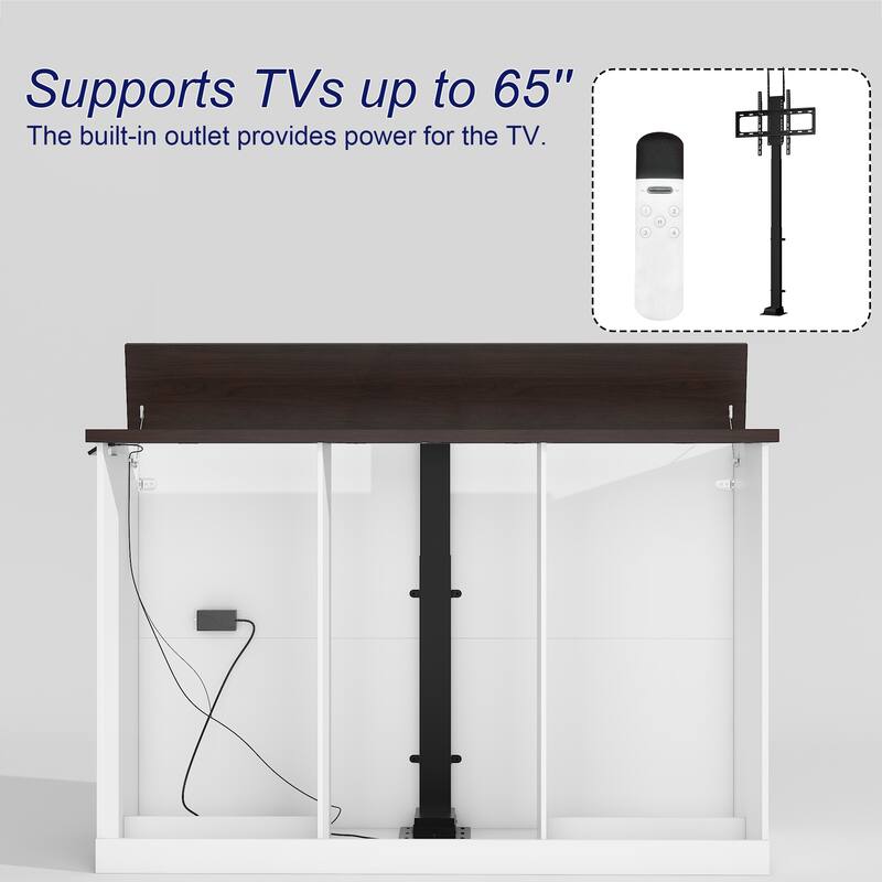 Lift TV Cabinet Electric TV Lift Dresser w/Dual Control and 2 Power Outlets Dresser Entertainment Center