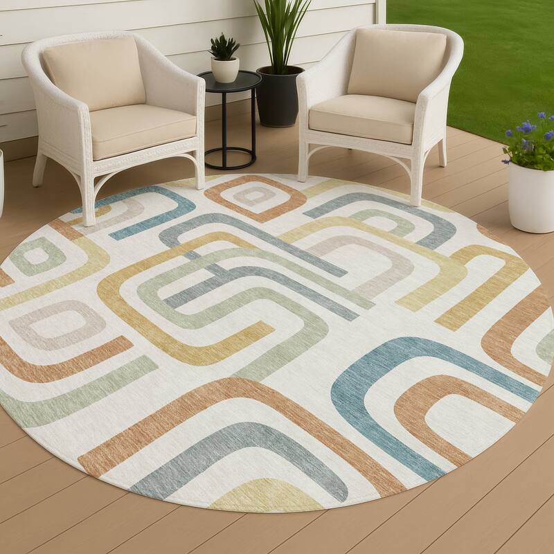Machine Washable Indoor/ Outdoor Modern Penner Chantille Rug - Ivory - 8' x 8'