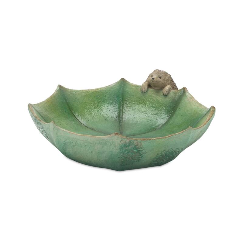 Hedgehog with Leaf and Umbrella Bird Bath - 13.25" - Set of 2