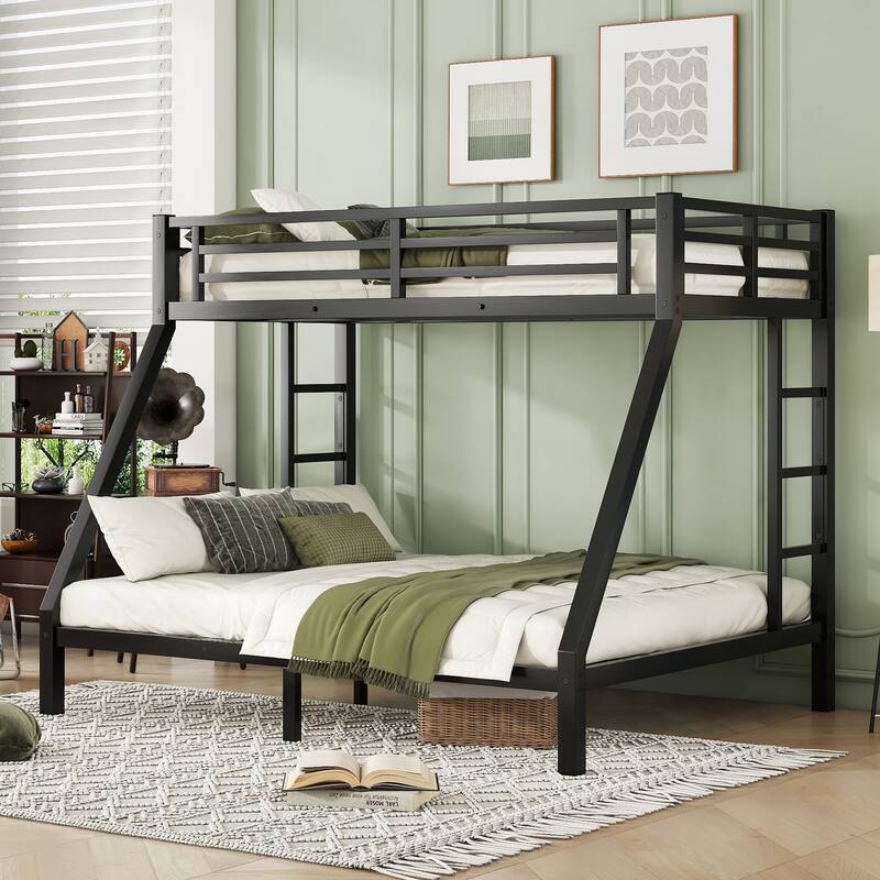 Metal Twin XL over Queen Bunk Bed for Teens and Adults - Black - Queen