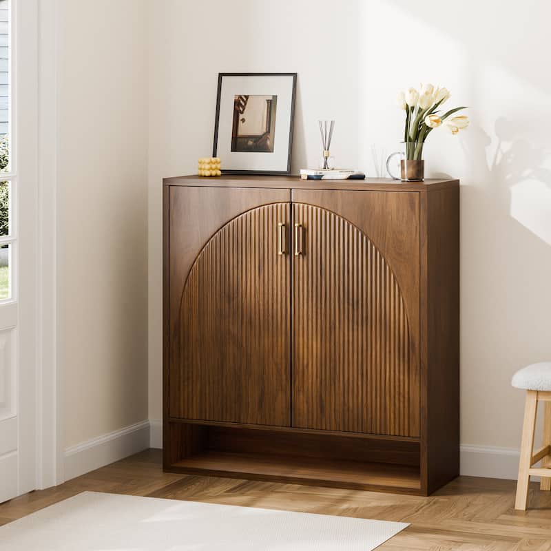24 Pair Shoe Storage Cabinet with Adjustable Shelves, Hidden Shoe Organizer for Entryway, Foyer, Hallway - Walnut Brown