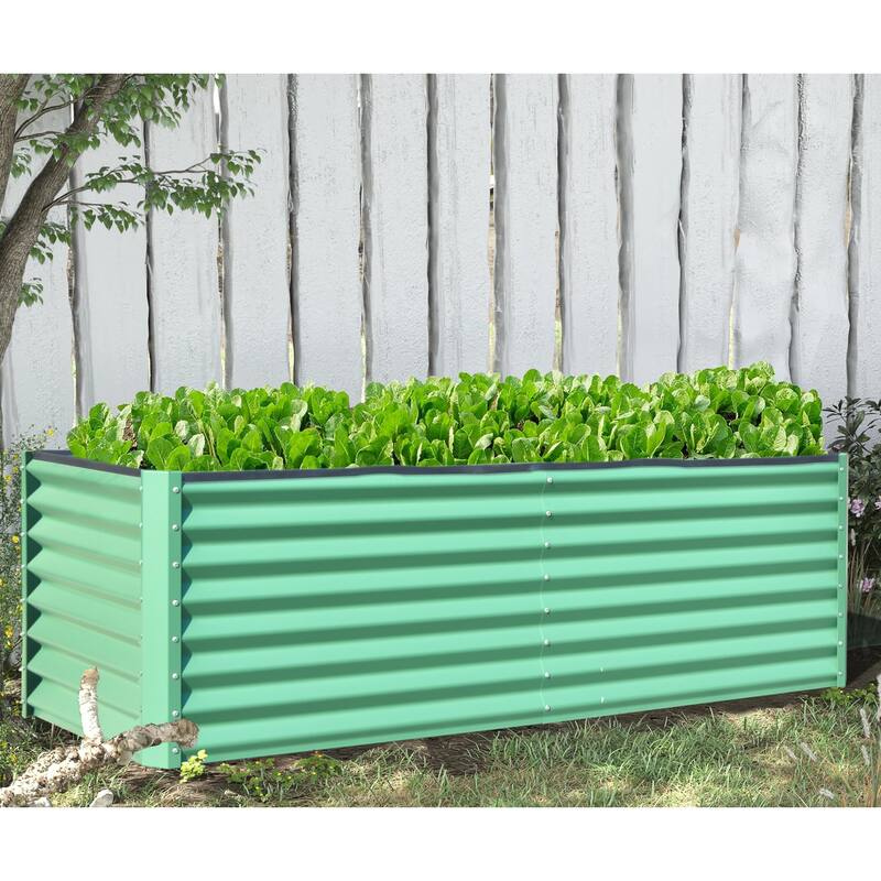Weather-Resistant Raised Flower Beds Metal Raised Rectangular Flower Beds with Open-Ended Base and Support Rods for Courtyard - Green