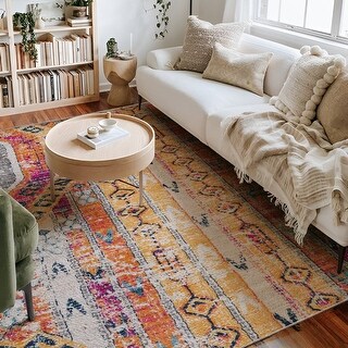 Rug Branch Zaria Contemporary Boho Yellow/Beige Indoor Area Rug - Bed ...