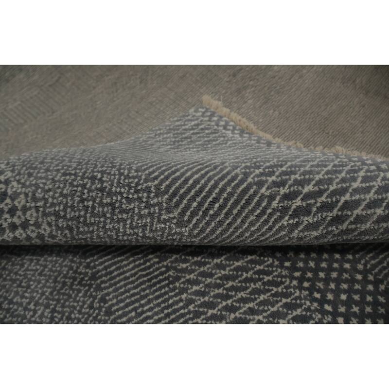 Hand Knotted Oriental 100% Wool Carpet Modern Geometric Greys & Charcoal Contemporary Area Rug - 8' 0'' X 4' 9''