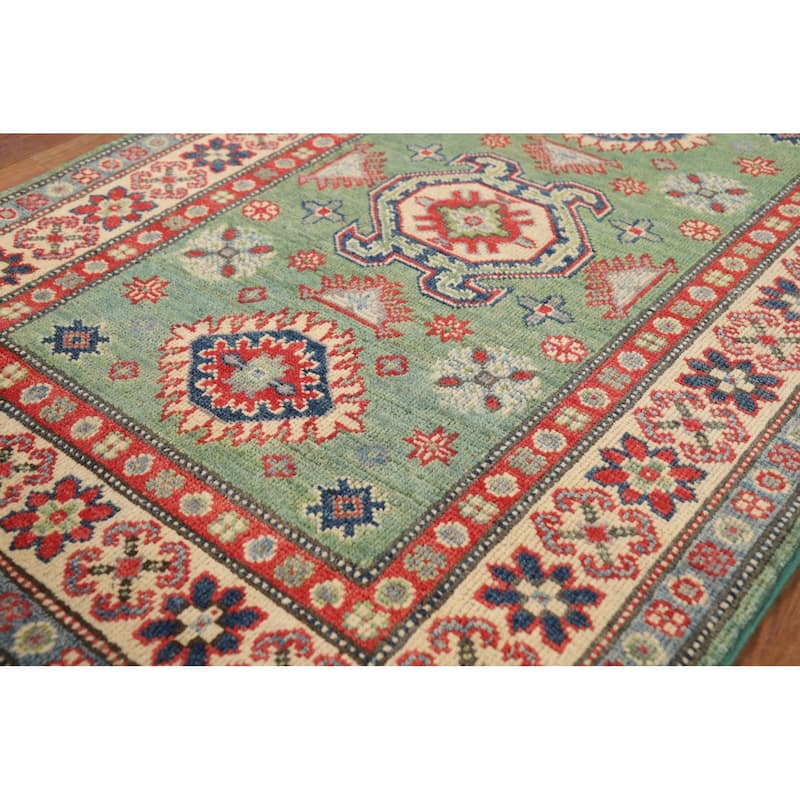 Light Green Kazak Foyer Rug Hand-Knotted Wool Carpet - 2'8"x 3'11"