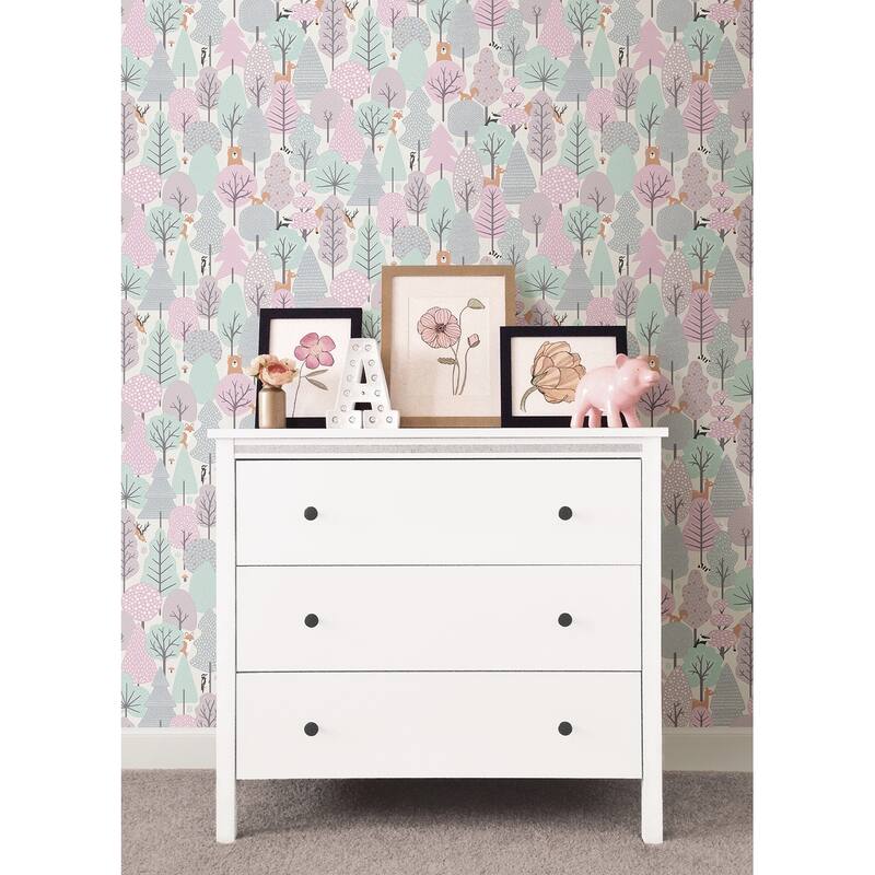 Chesapeake Quillen Pink Forest Wallpaper - 20.9 x 396 x 0.025