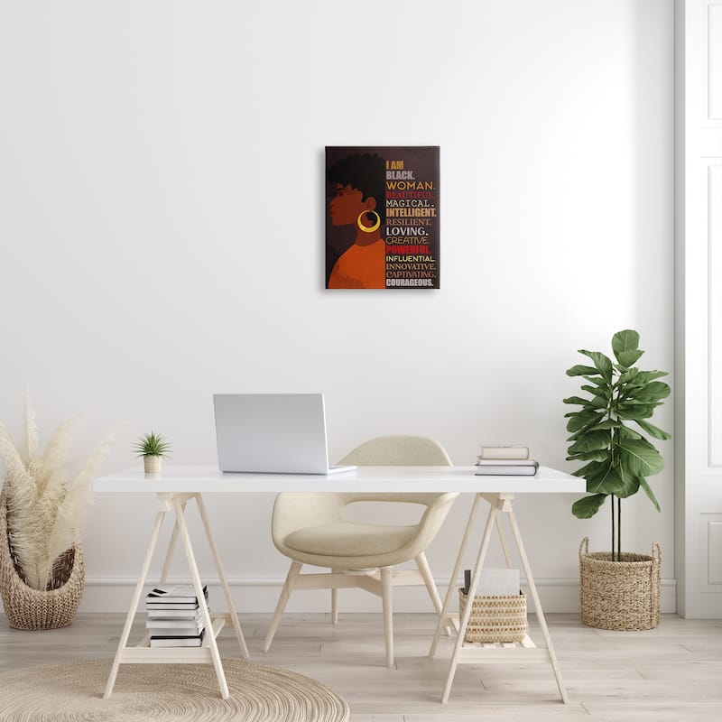 Stupell African American Woman I Am Inspirational Phrases Canvas Wall Art - Brown