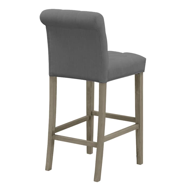 Set of 2 Aleen Grey Fabric Bar Stool with Roll Back and Tufted Buttons