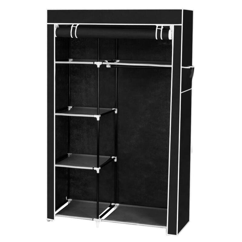 Portable Fabric Closet Wardrobe Storage Organizer,Black - Black