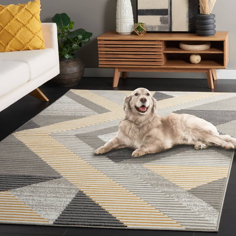 SAFAVIEH Pyramid Sadeta Mercy Modern Geometric Rug - 9' x 12' - Grey/Ivory Gold