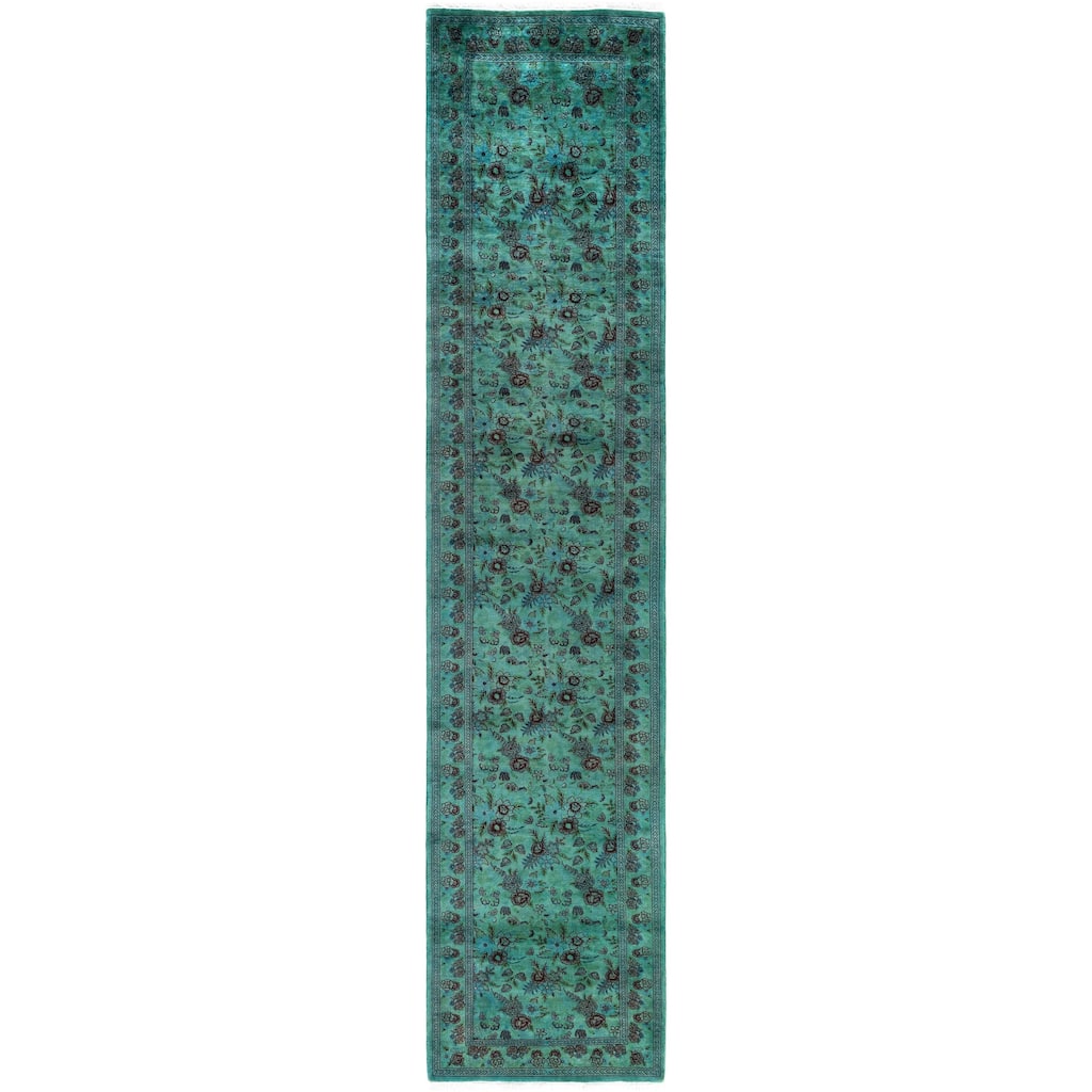 Overdyed One-of-a-Kind Hand-Knotted Area Rug - Green - 2' 8" x 12' 1"