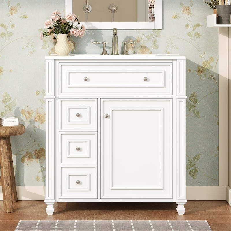 30 Inch Bathroom Vanity with Ceramic Sink, Bathroom Cabinet Integrated Ceramic Basin