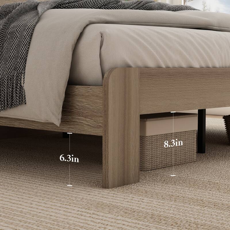 King Size Wood Platform Bed Frame with LED Light and 2 USB