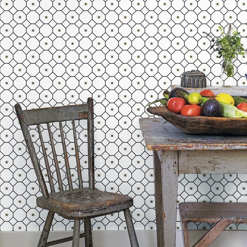 Galerie Wallcoverings Just Kitchens Bee Hive with Bees Vinyl on Non-woven Matte Wallpaper Roll - 33 feet x 21 inches