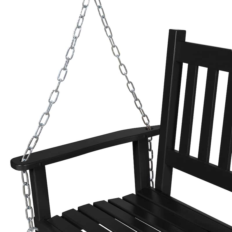 VEIKOUS 4 ft. Outdoor Wood Hanging Patio Porch Swing with Chains for 2 Person