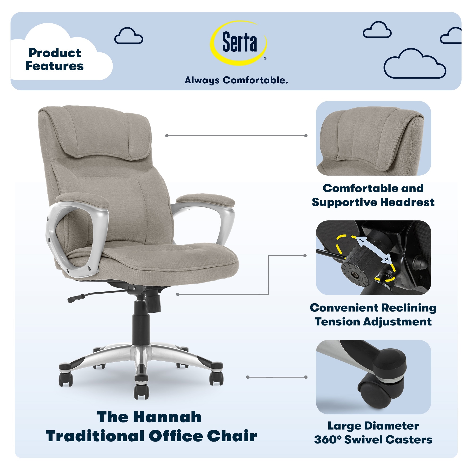 Serta Hannah Upholstered Executive Office Chair with Headrest Pillow  Charcoal Gray 43670D - Best Buy