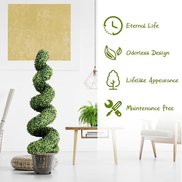 Costway 4ft Artificial Boxwood Spiral Tree Faux Tree W Realistic Overstock 28780549